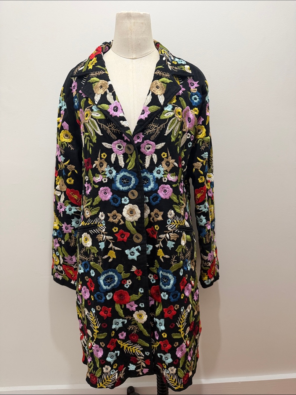 paparazzi Black Floral Embroidered Long Trench Coat